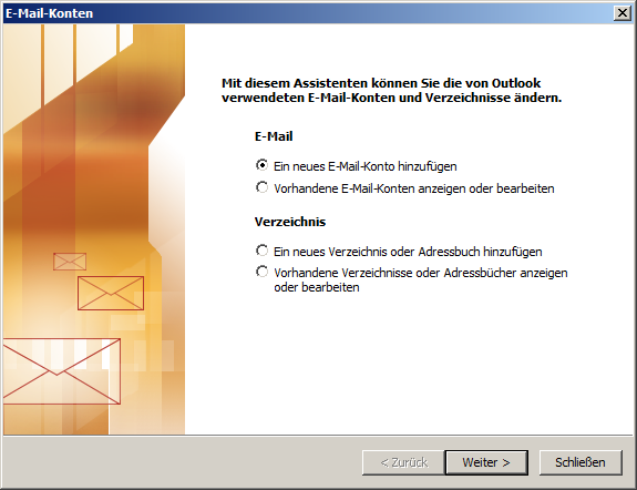 Microsoft Outlook 2003 IMAP Einrichtung Step 1