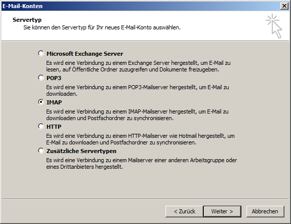Microsoft Outlook 2003 IMAP Einrichtung Step 2