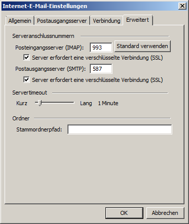 Microsoft Outlook 2003 IMAP Einrichtung Step 6