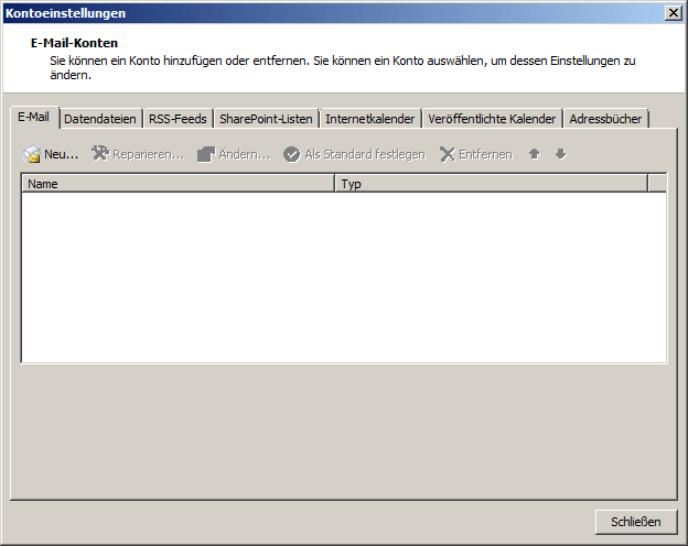 Microsoft Outlook 2007 IMAP Einrichtung Step 1