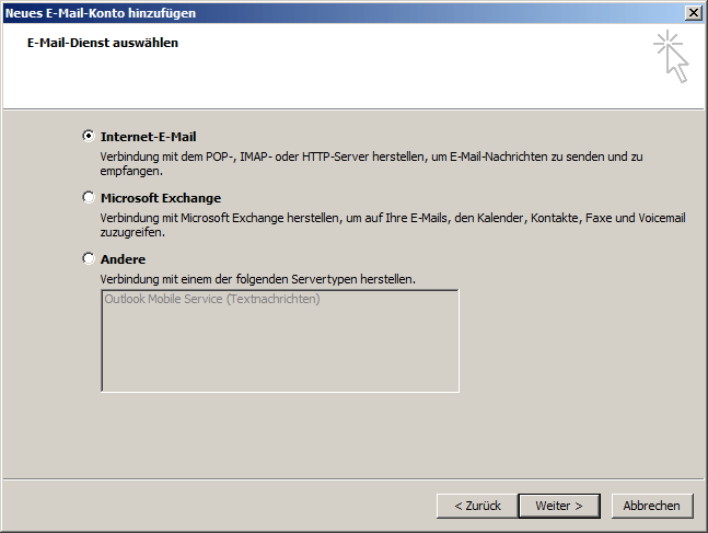 Microsoft Outlook 2007 IMAP Einrichtung Step 3
