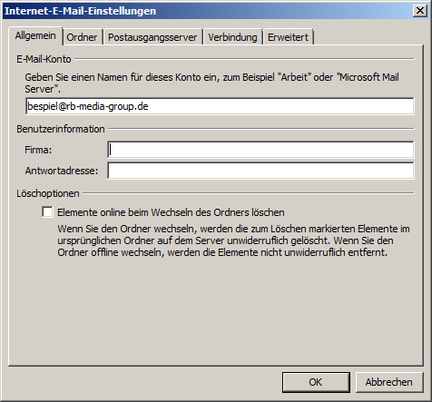 Microsoft Outlook 2007 IMAP Einrichtung Step 5