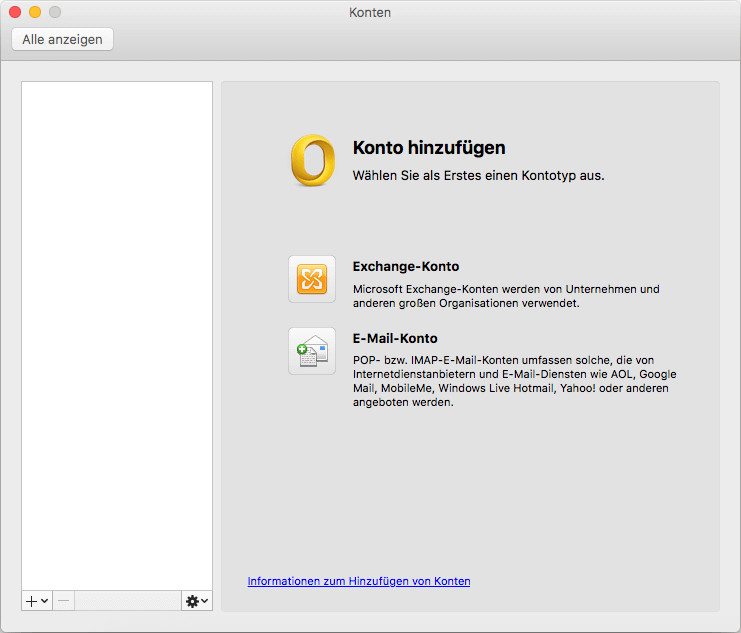 IMAP Einrichtung Microsoft Outlook 2011 Mac Step 1