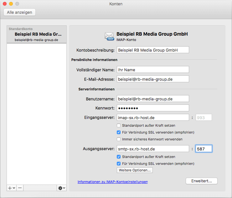 IMAP Einrichtung Microsoft Outlook 2011 Mac Step 3
