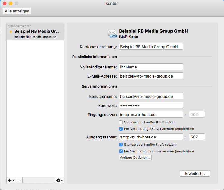 IMAP Einrichtung Microsoft Outlook 2016 Mac Step 3