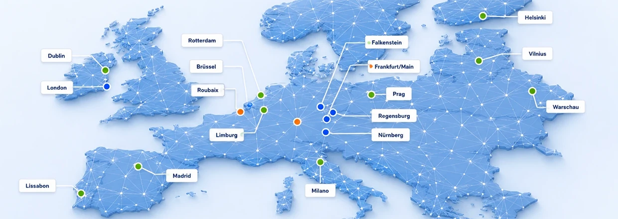Rechenzentrumsstandorte und CDN-Infrastruktur des Systemhaus EHST in Europa